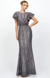 Bariano Teresa Flutter Sleeve Gown In Gray