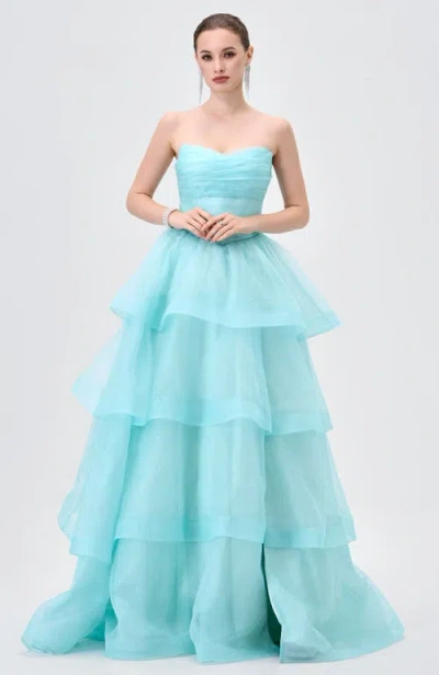Bariano Tiff Strapless Tiered Ball Gown In Mint