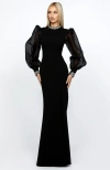 Bariano Winnie Sheer Sleeve Gown In Black