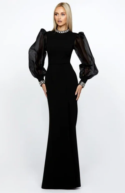 Bariano Winnie Sheer Sleeve Gown In Black