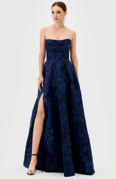 Bariano Zafiya Strapless Ball Gown In Blue