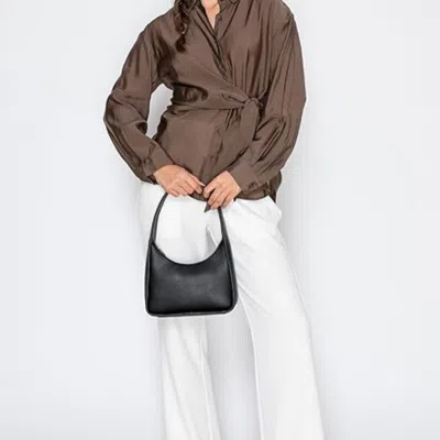 Bariq Small Minimalist Shoulder Bag For Women, Faux Leather Underarm Purse, Chic Top Handle Handbag For Ev In Black