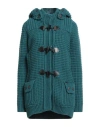 Bark Woman Coat Deep Teal Size S Wool, Polyamide