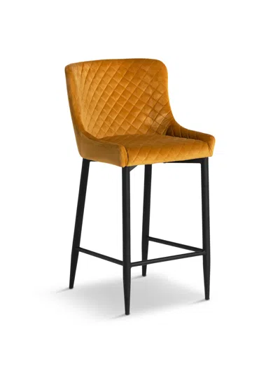 Barker And Stonehouse Rivington Golden Velvet Quilted Counter Stool In Yellow