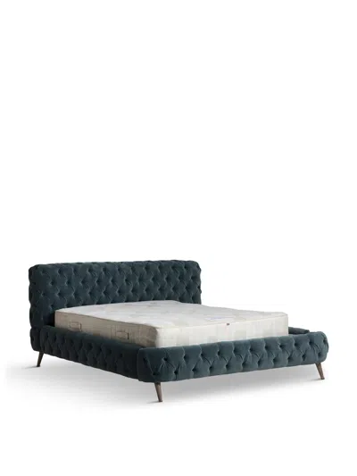 Barker And Stonehouse Trevi Fabric Buttoned Super King Bed Frame In Blue