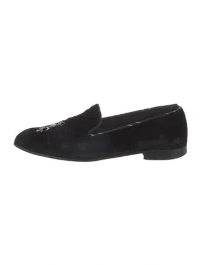 Pre-owned Barker Black Velvet Embroidered Accent Loafers In Black