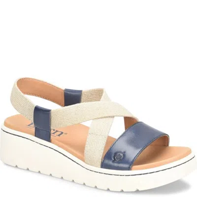 Bã¸rn Born Kasady Br0057334 Sandals Navy Leather Wedge Heel Platform Zogg2681 In Blue