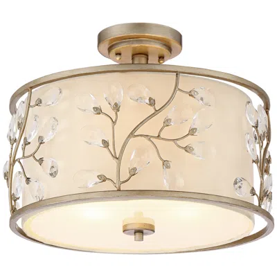 Barnes And Ivy 16" Wide Silver And Crystal Buds Drum Ceiling Light