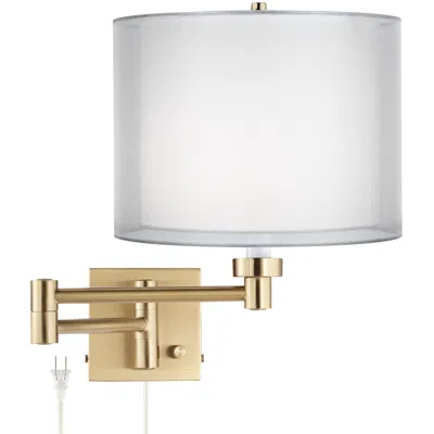 Barnes And Ivy Alta Double Shade Warm Gold Swing Arm Plug-in Wall Lamp