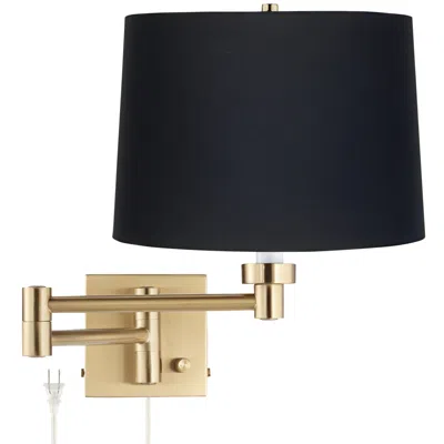 Barnes And Ivy Alta Square Black Drum Warm Gold Swing Arm Plug-in Wall Lamp