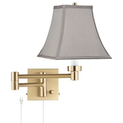 Barnes And Ivy Alta Warm Gold Plug-in Swing Arm Wall Lamp W/ Pewter Gray Square Shade