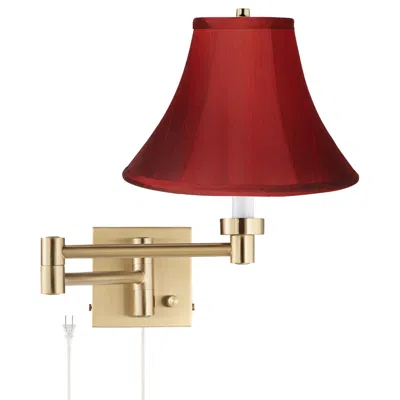 Barnes And Ivy Alta Warm Gold Plug-in Swing Arm Wall Lamp W/ Red Shade