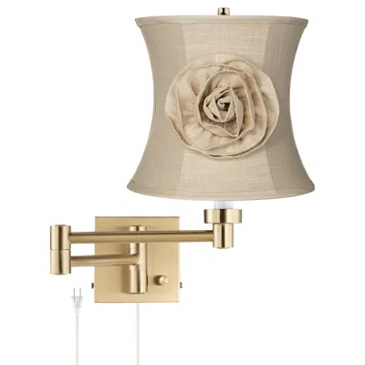 Barnes And Ivy Alta Warm Gold Plug-in Swing Arm Wall Lamp With Almond Flower Shade
