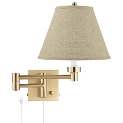 Barnes And Ivy Alta Warm Gold Plug-in Swing Arm Wall Lamp With Burlap Empire Shade