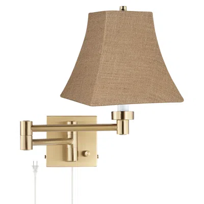Barnes And Ivy Alta Warm Gold Plug-in Swing Arm Wall Lamp With Burlap Square Shade
