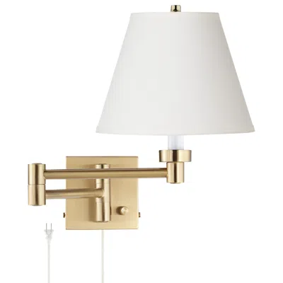 Barnes And Ivy Alta Warm Gold Plug-in Swing Arm Wall Lamp With Off-white Shade