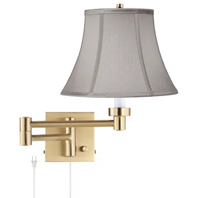 Barnes And Ivy Alta Warm Gold Plug-in Swing Arm Wall Lamp With Pewter Gray Bell Shade