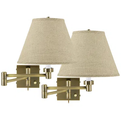 Barnes And Ivy Antique Brass Empire Shade Swing Arm Wall Lamps Set Of 2