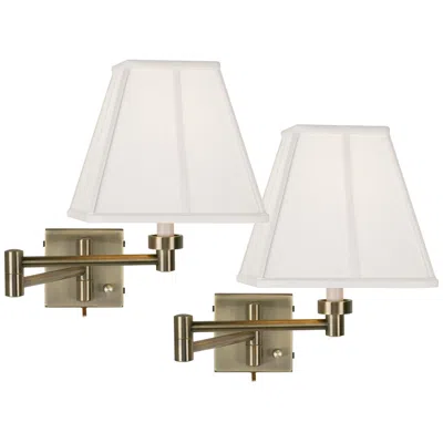 Barnes And Ivy Antique Brass Ivory Shade Swing Arm Wall Lamps Set Of 2