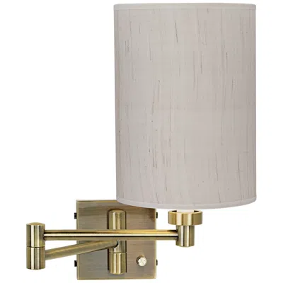Barnes And Ivy Antique Brass Linen Shade Plug-in Swing Arm Wall Lamp
