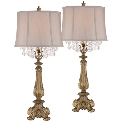 Barnes And Ivy Dubois Antique Gold And Crystal Console Table Lamps Set Of 2