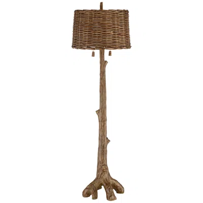 Barnes And Ivy Forrest Sequoia Tree 61" Wicker Shade Rustic Floor Lamp In Brown
