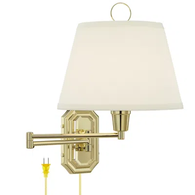 Barnes And Ivy Fredericks Brass With Ivory Pleated Shade Plug-in Wall Lamp