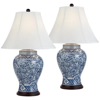 Barnes And Ivy Garden Bird 27" Blue White Porcelain Lamps Set Of 2