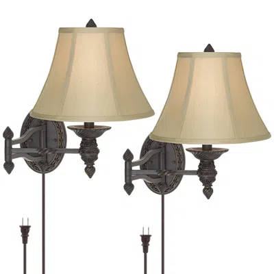 Barnes And Ivy Godia Bronze Plug-in Swing Arm Wall Lamps Set Of 2