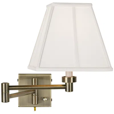 Barnes And Ivy Ivory Square Shade Antique Brass Plug-in Swing Arm Wall Lamp