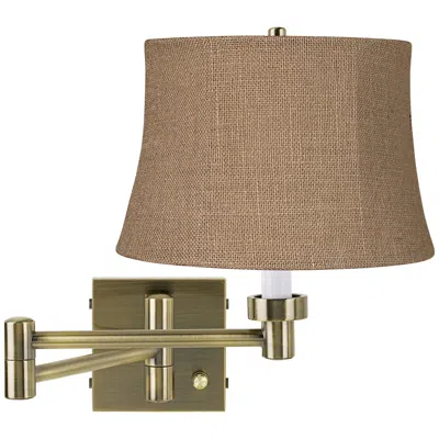 Barnes And Ivy Natural Burlap Antique Brass Plug-in Swing Arm Wall Light