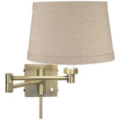 Barnes And Ivy Natural Linen Drum Antique Brass Swing Arm With Cord Cover