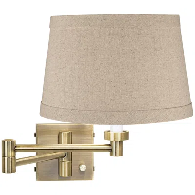 Barnes And Ivy Natural Linen Drum Shade Brass Plug-in Swing Arm Wall Lamp