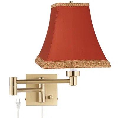 Barnes And Ivy Rust Orange Alta Square Warm Gold Swing Arm Wall Light