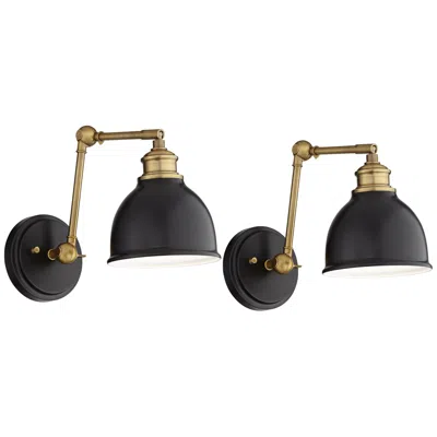 Barnes And Ivy Sania Black And Antique Brass Swing Arm Wall Lamps Set Of 2