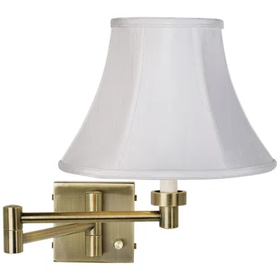 Barnes And Ivy White Bell Shade Antique Brass Plug-in Swing Arm Wall Light