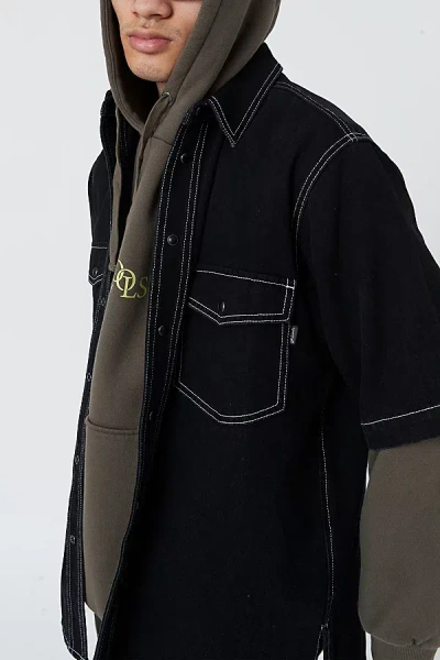 Barney Cools Denim Short Sleeve Shirt Top In Black Denim, Men's At Urban Outfitters