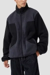 Barney Cools Full Zip Polar Fleece Jacket In Black/slate, Men's At Urban Outfitters