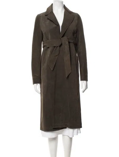 Pre-owned Barneys New York Calf Leather Trench Coat In Green