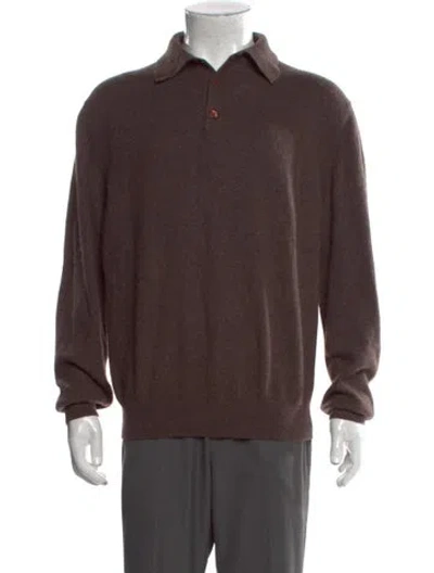 Pre-owned Barneys New York Cashmere Collar Polo Sweater In Brown