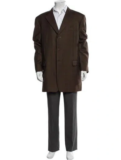 Pre-owned Barneys New York Cashmere Plaid Print Blazer In Brown
