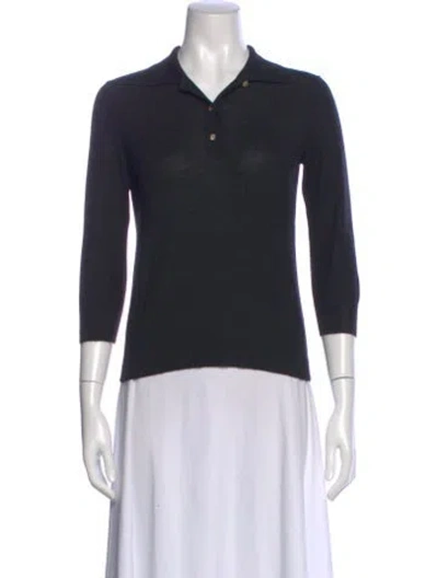 Pre-owned Barneys New York Cashmere Three-quarter Sleeve Polo In Blue
