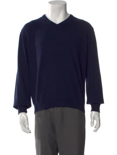 Pre-owned Barneys New York Cashmere V-neck Pullover In Blue