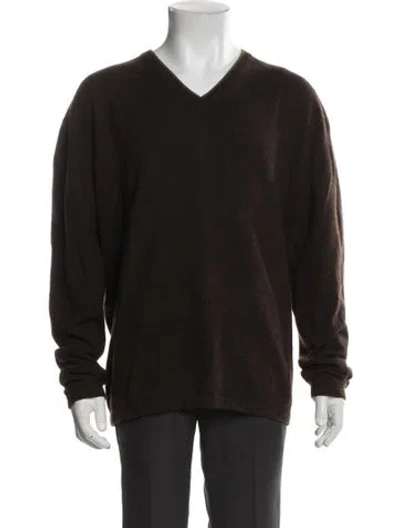 Pre-owned Barneys New York Cashmere V-neck Pullover In Brown