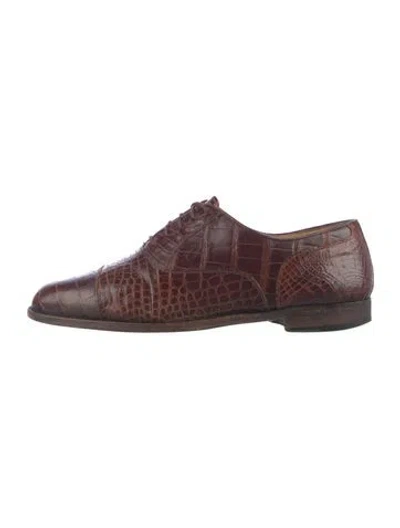 Pre-owned Barneys New York Crocodile Oxfords In Brown
