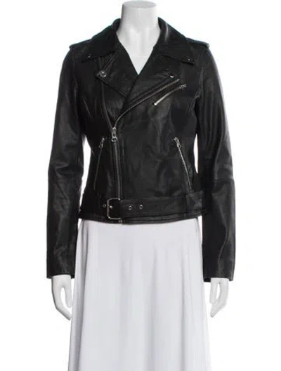 Pre-owned Barneys New York Faux Leather Biker Jacket In Black
