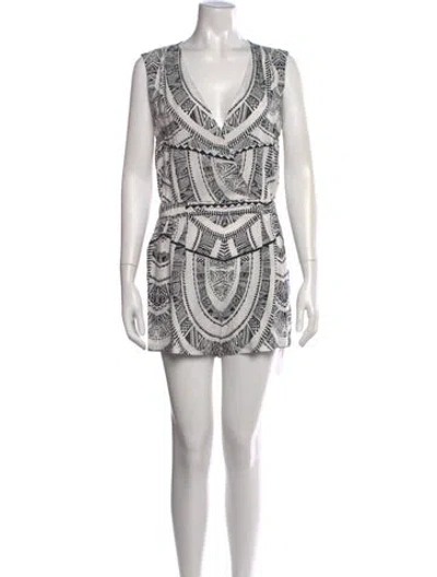 Pre-owned Barneys New York Graphic Print V-neck Romper In White