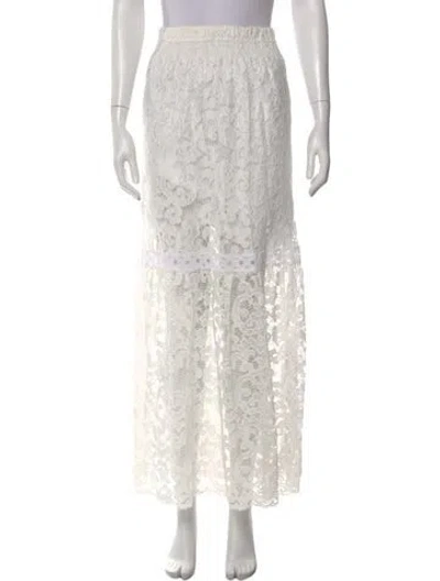 Pre-owned Barneys New York Lace Pattern Long Skirt In White