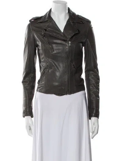 Pre-owned Barneys New York Lamb Leather Biker Jacket In Gray