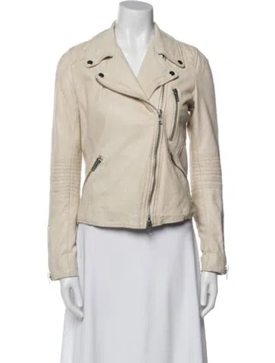 Pre-owned Barneys New York Lamb Leather Biker Jacket In Neutral